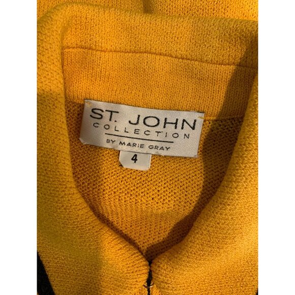 St. John Collection Dark Yellow Knit Zip-Up Jacket W/ Navy Blue Trim, Size 4 - Picture 9 of 9